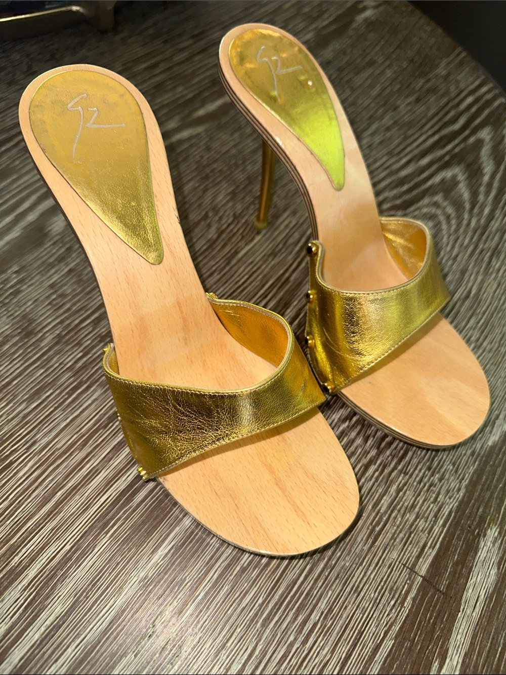 Giuseppe Zanotti Vintage Gold Metallic Stiletto Slide Sandals